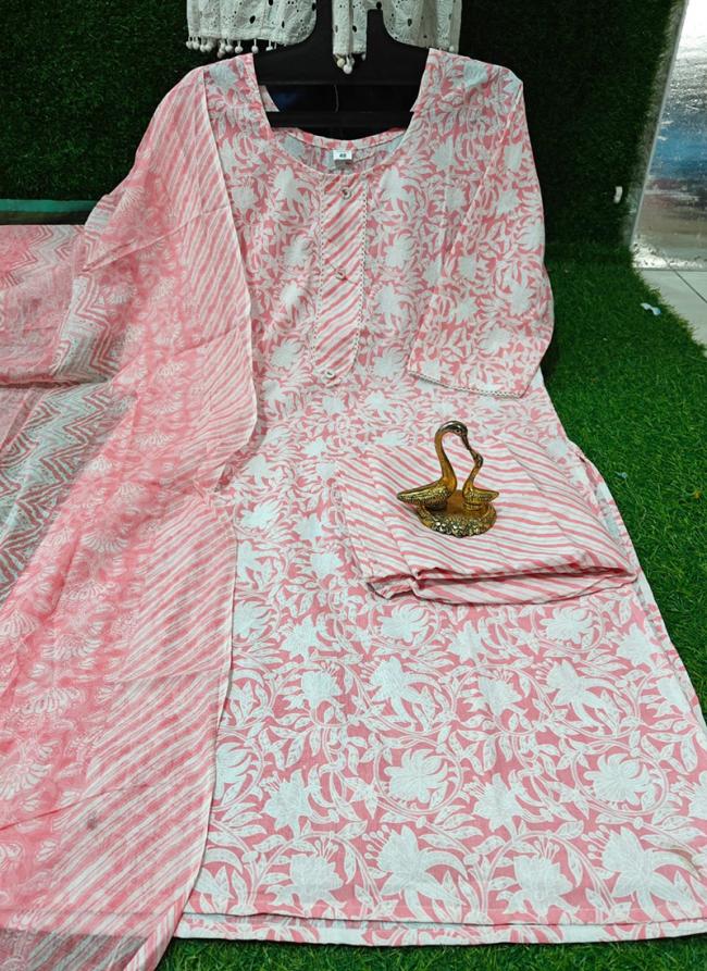 Cotton Light Pink Daily Wear Printed Readymade Straight Suit